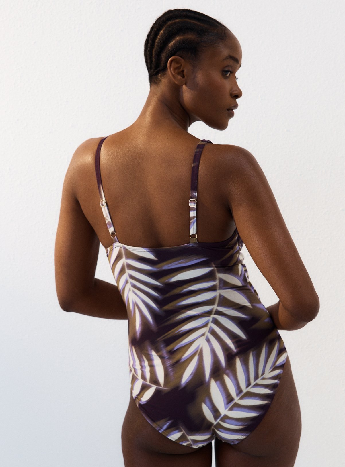Purple Leaf Print Wrap Front Swimsuit 8 - Image 5 thumbnail